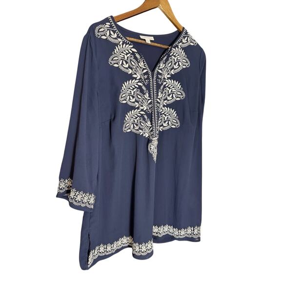 Charter Club Women's Short Sleeve Embroidered Top Blue & White‎ 1X - Picture 1 of 11